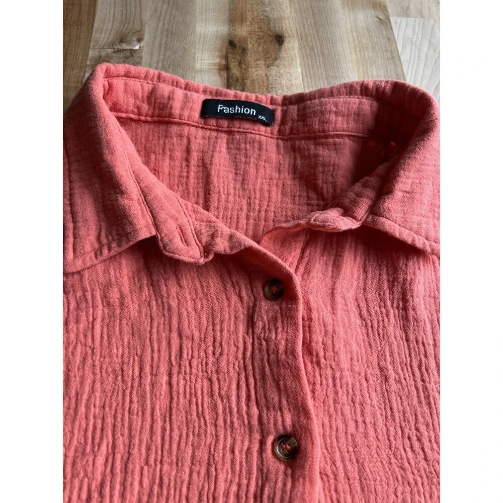 Women's Oversized Long Sleeve Button Up 100% Cotton Gauze Crinkle Slouchy XXL - Picture 2 of 9